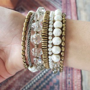 Silpada 'Practical Pearls' Brass Glass Swarovski Crystals Wrap Bracelet